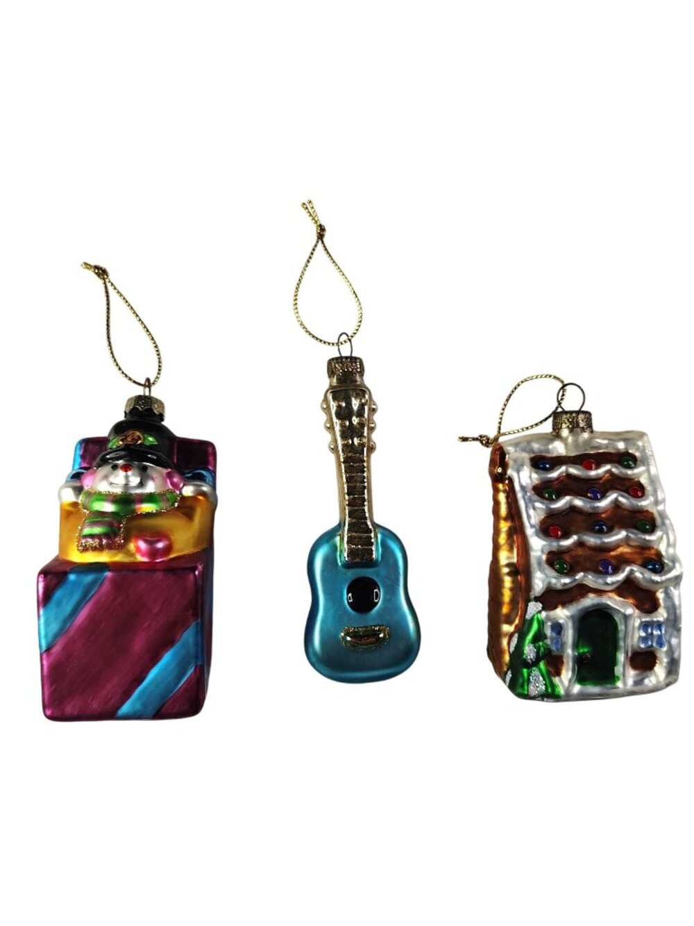Thomas Pacconi Museum Series Glass Christmas Ornaments Lot of 3 Guitar Snowman